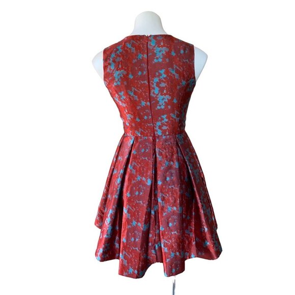 BB Dakota Cocktail Dress Box Pleated Red Brocade Abstract Fit+Flare Size 2 - Picture 6 of 14